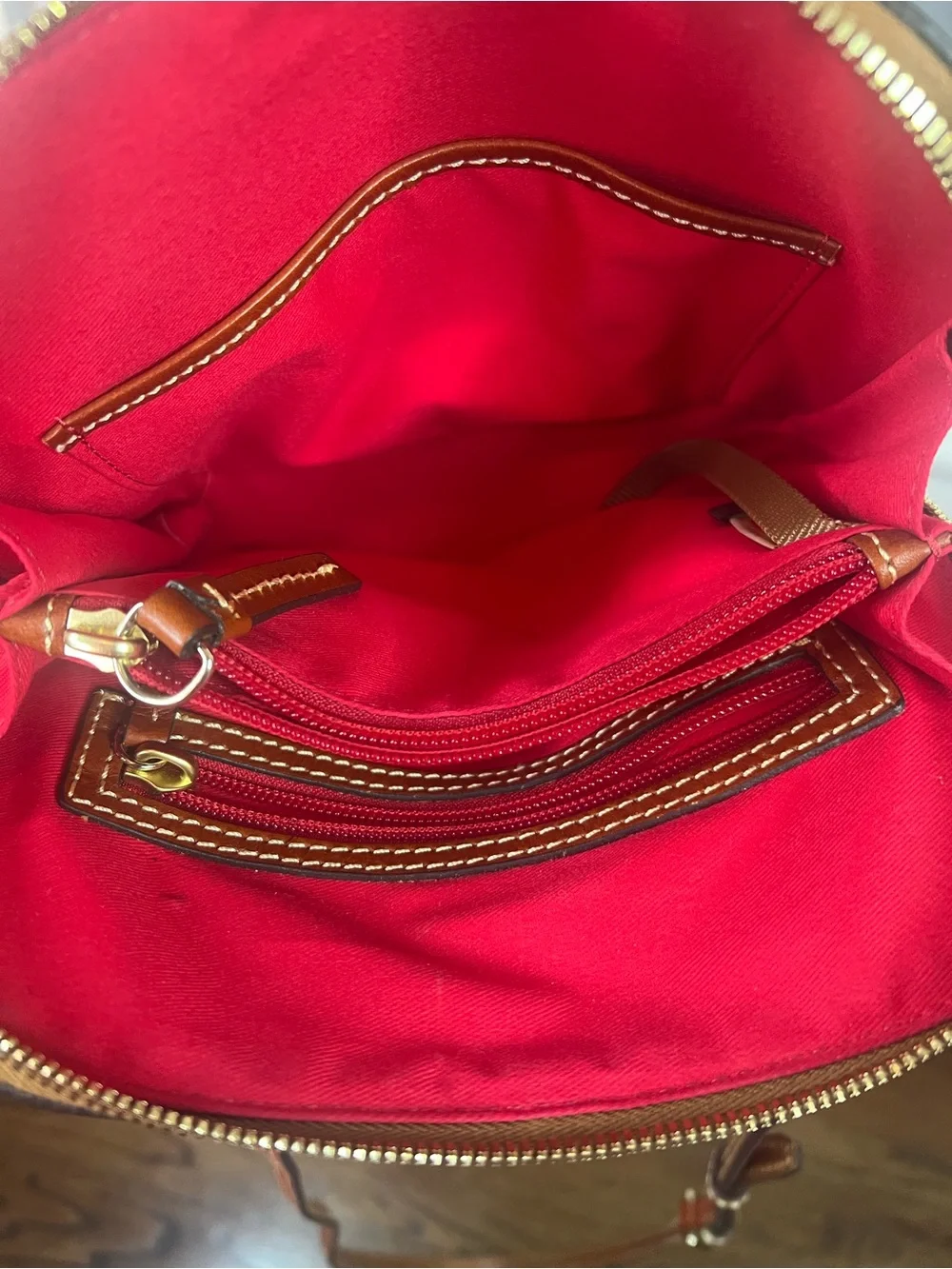 Dooney & Bourke Trixxi, Tan Pebble Leather Crossbody with Brown Strap